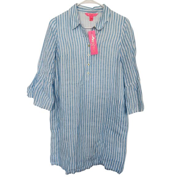 Lilly Pulitzer Jazmyn 3/4 Sleeve Linen Striped Mini Dress 0 Beach Nautical - Picture 1 of 9